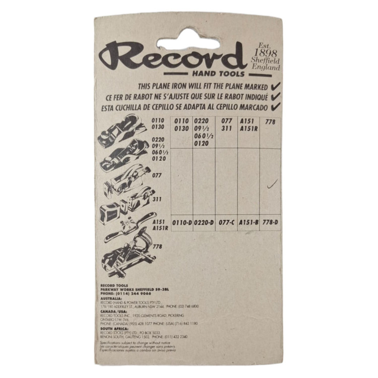 تیغ رنده نجاری برند رکورد (RECORD) مدل 778-D ساخت انگلیس