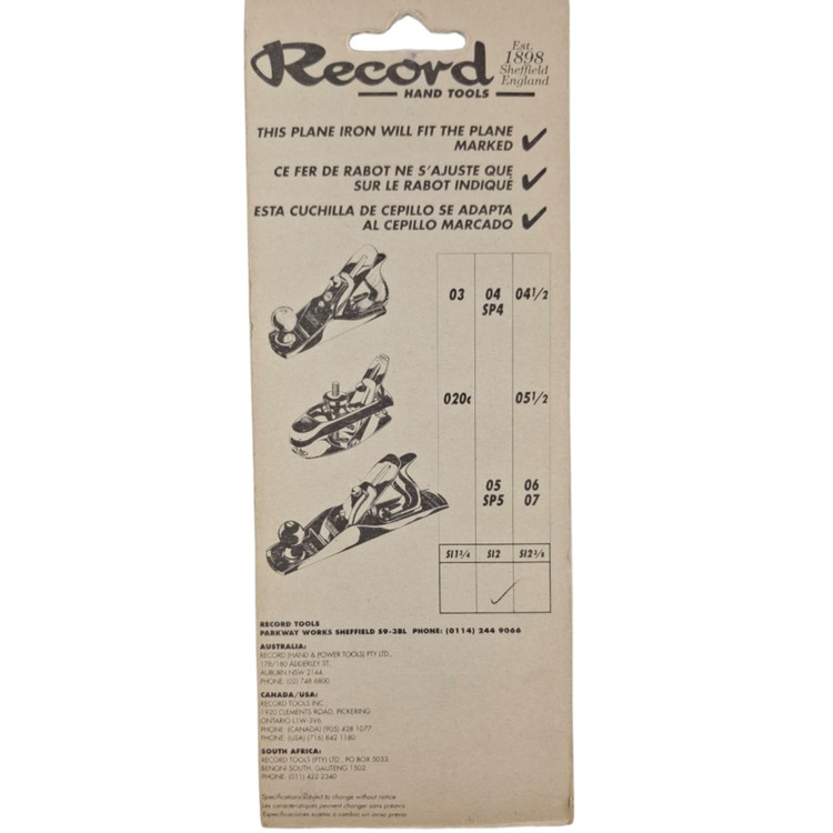 تیغ رنده دستی نجاری برند رکورد (RECORD) مدل S12 ساخت انگلیس