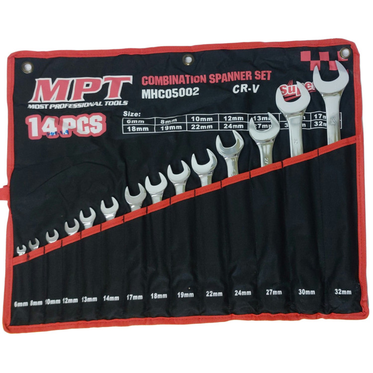 ست آچار یک سر تخت یک سر رینگ برند MPT مجموعه ۱۴ عددی آلیاژ CR-V اصلی